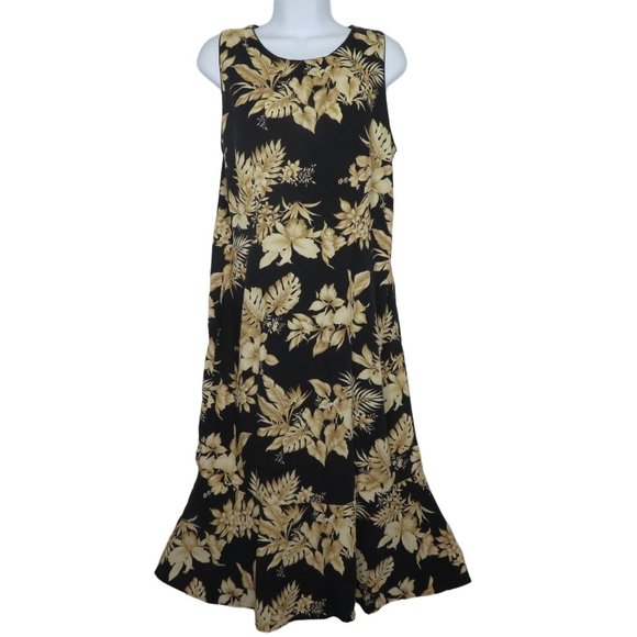 Vintage Hawaiian Floral Tank Dress L Patio Tropical Sleeveless Ruffle Zip - Picture 1 of 10